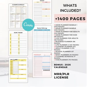 ADHD planner bundle editable canva template ADHD planners adult , kids adhd planner, plr-planner, adhd organizer planner, adhd planners PLR image 2