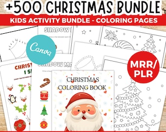 Kids Christmas Activity Bundle 500+ Printable worksheets Canva Editable Templates, Coloring Pages, Do a dot, Holiday Busy Book | PLR MRR