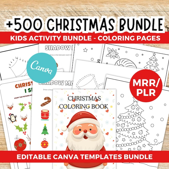 Kids Christmas Activity Bundle 500+ Printable worksheets Canva Editable Templates, Coloring Pages, Do a dot, Holiday Busy Book  | PLR MRR