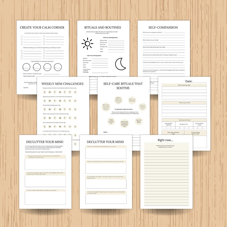 Calm Your Mind Journal MMR PLR editable canva template, Mindfulness & Anxiety Journal, Mental Health Planner, Self-Care Workbook image 3