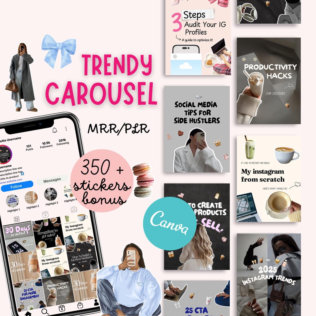 Trendy Faceless Instagram Carousel Templates Plr Mrr Digital Product ...