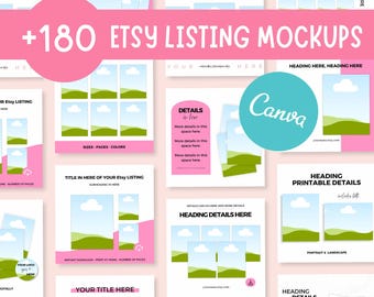 Etsy mockups canva template, Bundle180+ Etsy Listing Mockups template, Professional Templates for Digital Products |  PLR/MRR