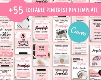 57 Pinterest pin editable canva template with MRR PLR, Pinterest marketing, Pink Pinterest template, Digital Product for Passive Income