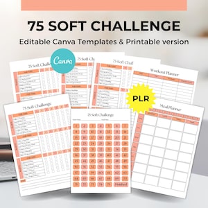75 Soft challenges editable canva template, Printable 75 day challenge trackers, Weight loss, Wellness, Fitness Workout Planner Tracker