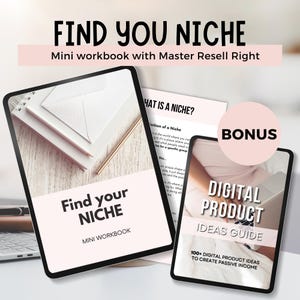 Minicuaderno de trabajo "Encuentra tu nicho" | Guía de negocios digitales | Identifica tu nicho rentable + 100 ideas de productos digitales (PLR y MRR)