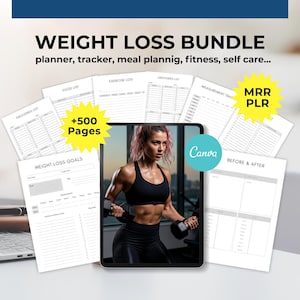Weightloss bundle planner canva template PLR, Diet planners, Weight Loss Planner Bundle, fitness meal planner, keto planner, Fitness Tracker image 1