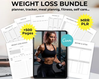 Plantilla PLR de Canva para planificador de paquetes de pérdida de peso, planificadores de dieta, paquete de planificador de pérdida de peso, planificador de comidas de fitness, planificador cetogénico, rastreador de actividad física
