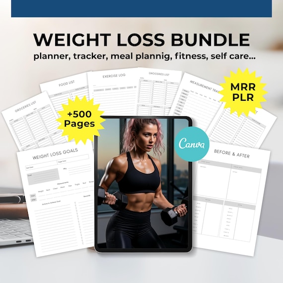 Weightloss bundle planner canva template PLR, Diet planners, Weight Loss Planner Bundle, fitness meal planner, keto planner, Fitness Tracker
