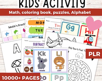 10000+ Kids activity Bundle , Math, coloring book, puzzles, Alphabet, Preschool Classroom Activity bundle, Worksheets For Kids, PLR MRR