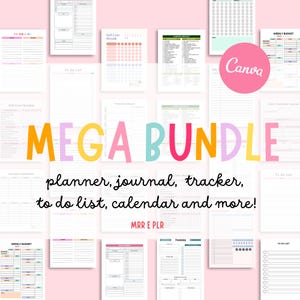 Mega Canva Planner Templates Bundle | Editable e Printable Planners, Journals, Trackers,  PLR MRR for Passive Income