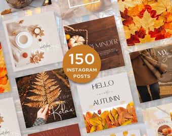 150 Autumn Instagram Post Templates , Ready-to-Use Social Media Designs , PLR MRR Digital marketing Templates , Modern Fall Aesthetic