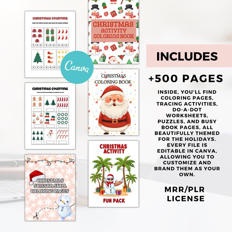 May include: A selection of Christmas activity books with coloring pages, tracing activities, and puzzles. The books feature festive illustrations of snowmen, Santa Claus, and holiday scenes. The text includes "Christmas Activity Coloring Book" and "Christmas Counting".