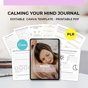 Calm Your Mind Journal MMR PLR editable canva template, Mindfulness & Anxiety Journal, Mental Health Planner, Self-Care Workbook