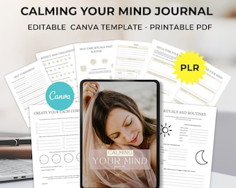 Calm Your Mind Journal MMR PLR editable canva template, Mindfulness & Anxiety Journal, Mental Health Planner, Self-Care Workbook