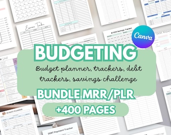 Budgeting Personal Finance Planner Bundle Budget planner canva templates, savings challenge, Debt Trackers, Money Journal MRR/PLR