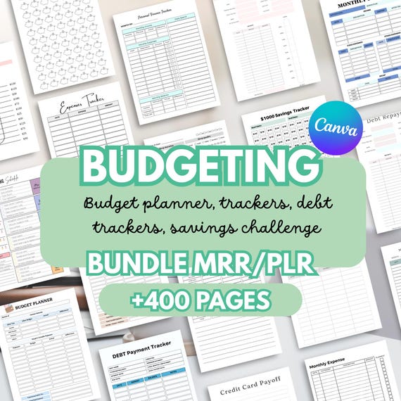 Budgeting  Personal Finance Planner Bundle  Budget planner canva templates, savings challenge, Debt Trackers, Money Journal MRR/PLR