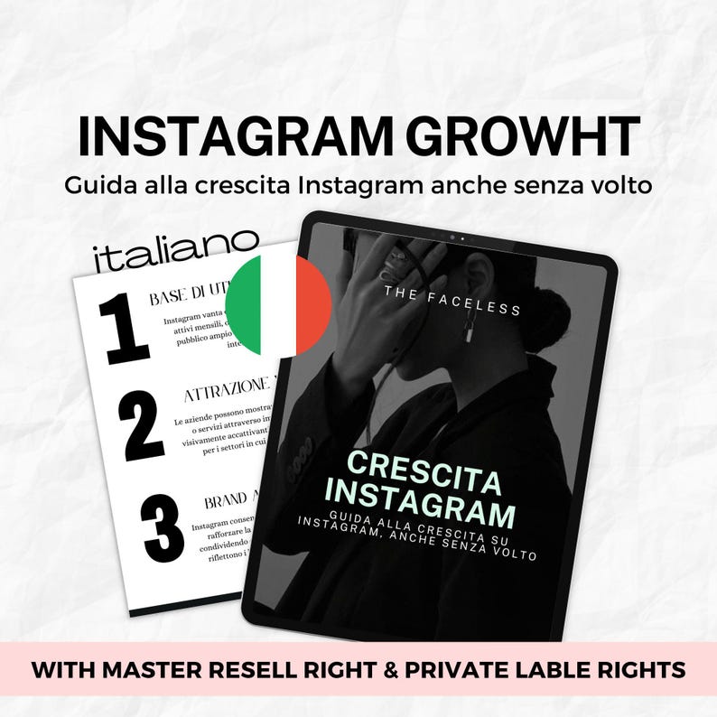 Instagram growht Guida alla Crescita su Instagram Faceless in italiano – ebook digitale PLR MRR con strategie di digital marketing per influencer, imprenditori e creatori di contenuti