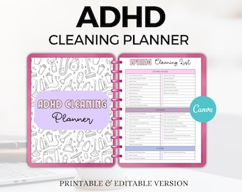 ADHD Cleaning Planner canva template plr, Cleaning Checklist and Schedule, Decluttering, Deep Cleaning, Zone Cleaning, Chore Chart