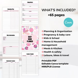 Busy Mom Planner PLR Canva Template, Family Planner Bundle, Home Management & Meal Planner, Editable Life Binder Printable image 3