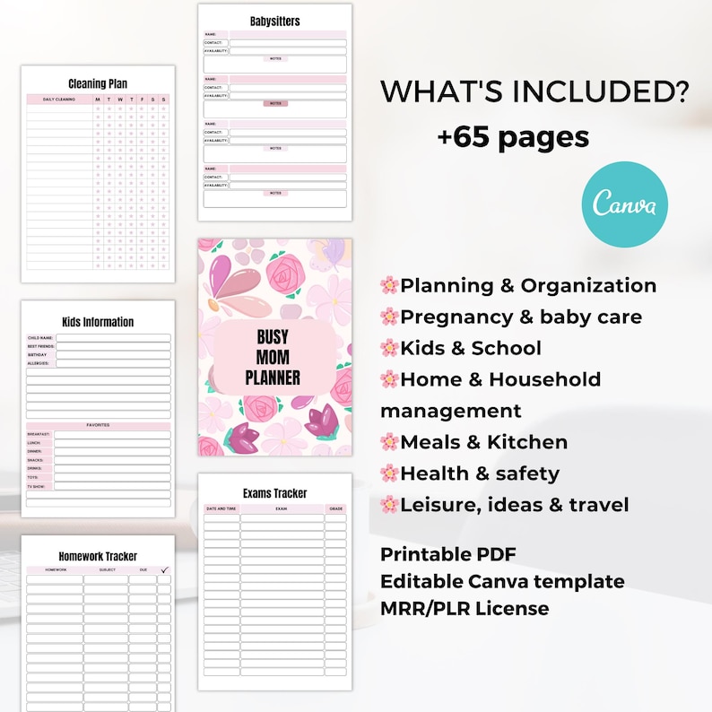 Busy Mom Planner PLR Canva Template, Family Planner Bundle, Home Management & Meal Planner, Editable Life Binder Printable image 3