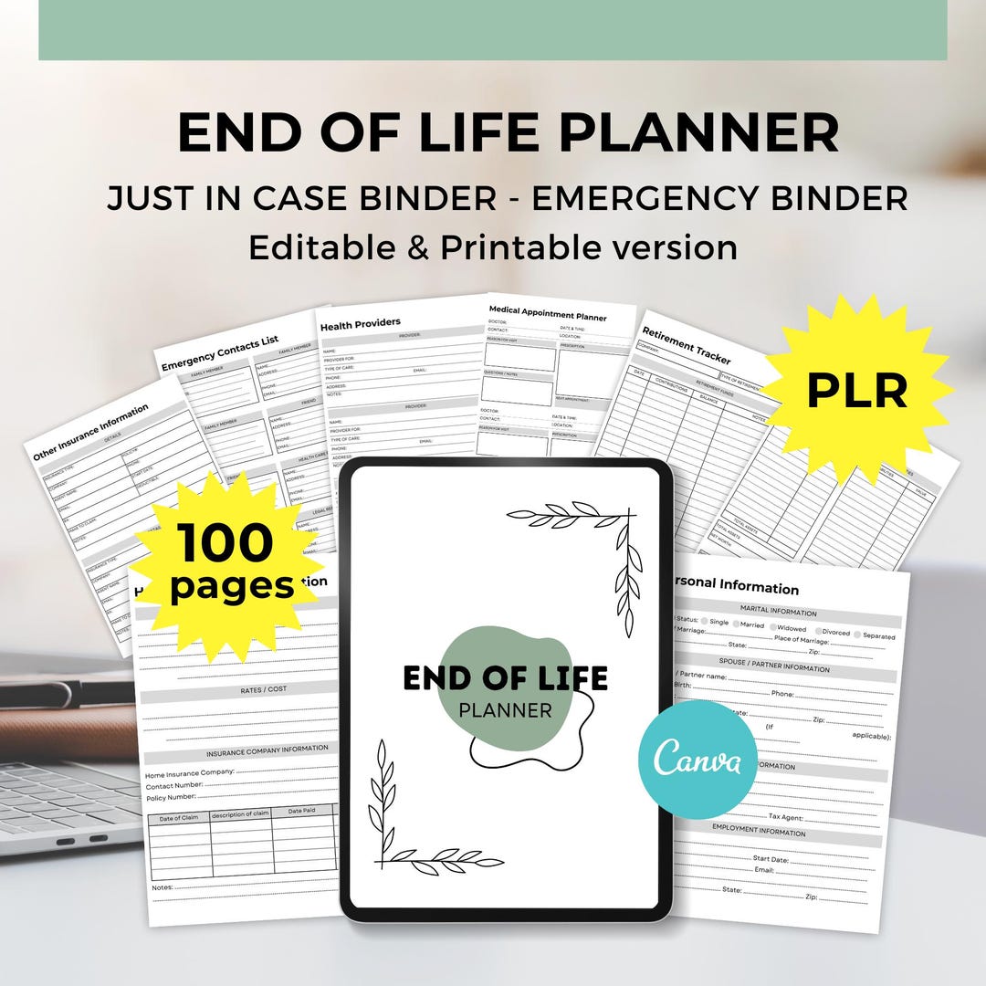 End of Life Planner Editable Canva Template, Printable Emergency ...