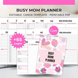 Busy Mom Planner PLR Canva Template, Family Planner Bundle, Home Management & Meal Planner, Editable Life Binder Printable image 1