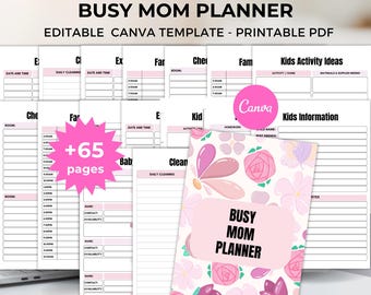 Ultimate Busy Mom Planner Printable Canva Template Family, Kids, School, Meal & Home Organization Digital Download with PLR life binder