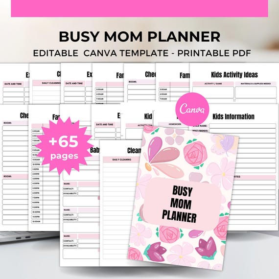 Ultimate Busy Mom Planner Printable Canva Template Family, Kids, School, Meal & Home Organization Digital Download with PLR life binder