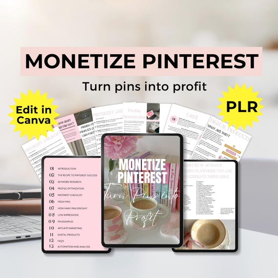 Monetize Pinterest Guide + 100 aesthetics pinterest Templates | ebook resell rights ,PLR, Turn Pins into Profit, pinterest digital marketing