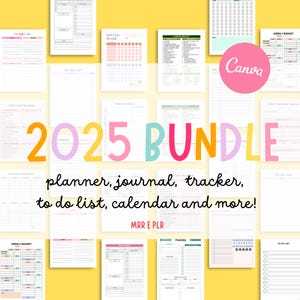 2025 Planner Bundle Canva Templates | 1600+ Pages | Editable & Printable | PLR MRR | Dated Planners, Journals e Trackers for Resale