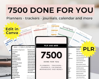 7500 Canva planners template done for you, plr mrr, journals, trackers and calendars, Canva Planner, master resell right, passive income