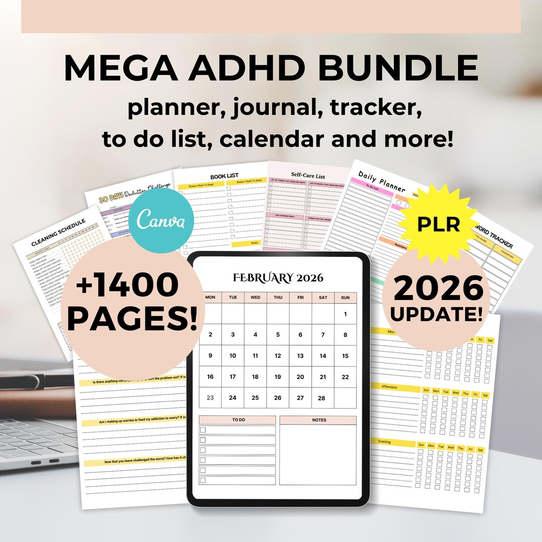 ADHD Planner Bundle PLR 1400+ Pages Printable ADHD Planner for Kids and ...