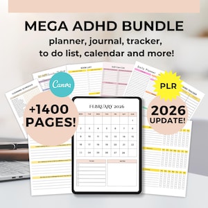 ADHD Planner Bundle PLR 1400+ Pages Printable ADHD Planner for Kids and Adults, Digital ADHD Organizer, Daily & Productivity Planner