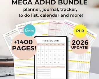 ADHD Planner Bundle PLR 1400+ Pages Printable ADHD Planner for Kids and Adults, Digital ADHD Organizer, Daily & Productivity Planner