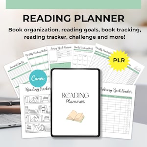 Reading planner bundle editable canva template, Printable book challenges, book review reading, lists book, reading journal PLR Book planner