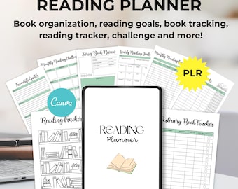 Reading planner bundle editable canva template, Printable book challenges, book review reading, lists book, reading journal PLR Book planner