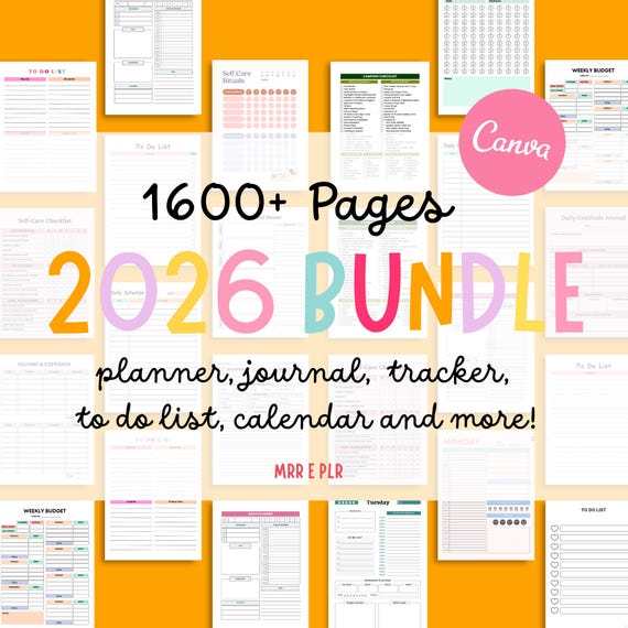 2026 PLR planner canva template bundle 1600+ pages, DFY planners, digital product master resell right, rebrand and resell