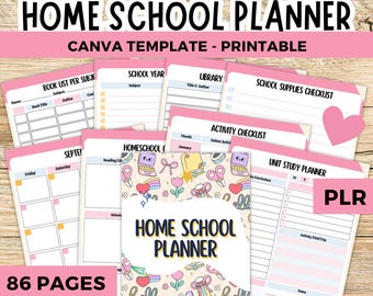 Homeschool planner printable, binder homeschool canva template, homeschooling plr planner, Daily, weekly, monthly homeschool calendar