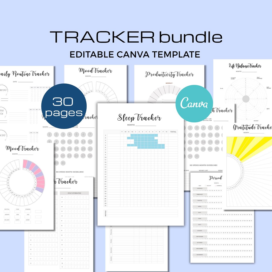 Monthly Trackers Bundle Canva Template, Bullet Journal Page Tracker ...