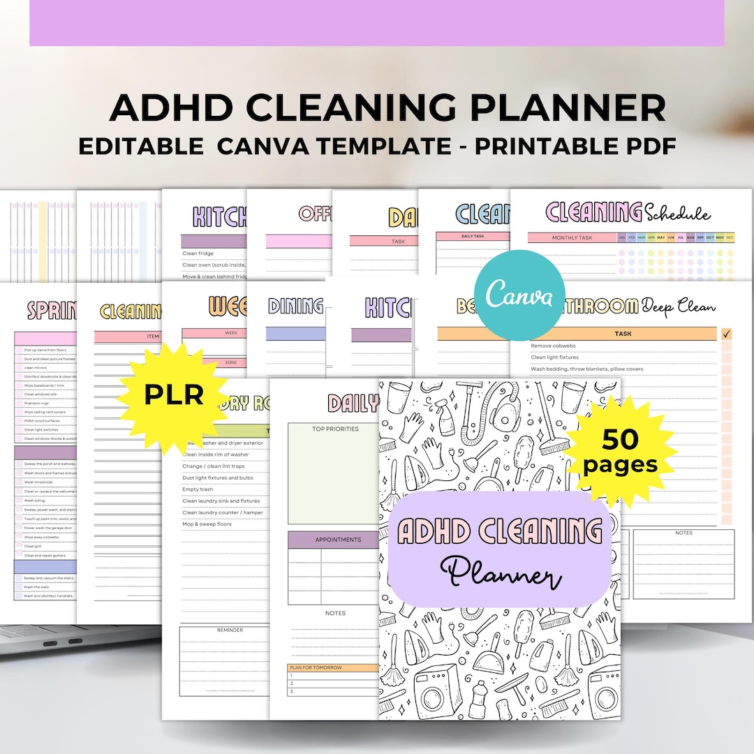 ADHD Cleaning Planner Printable & Editable Canva Template, Cleaning ...