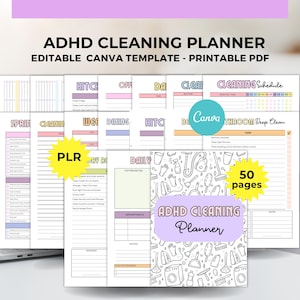ADHD cleaning planner printable & editable canva template, Cleaning schedule, ADHD cecklist Cleaning , Decluttering, Room by Room , PLR