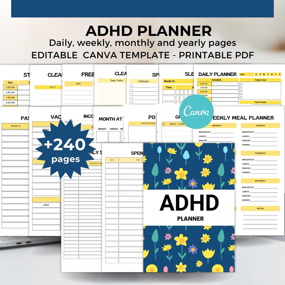 Adhd Planner Adult Editable Canva Template, Adhd Planner Printable ...