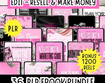 36 ebooks Digital Boss Girl Bundle Editable Canva templates PLR/MMR trending digital products, digital marketing bundle DFY, Beauty product