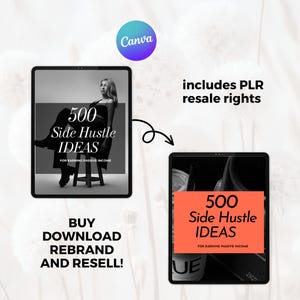 500 idéer för extrainkomst, e-bok, guide till passiv inkomst, Canva-mall, redigerbar PLR-återförsäljning bild 2