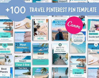 Travel pinterest pin template editable canva template, digital product mrr plr, travel blogger template, Travel Marketing Templates