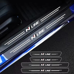 Hyundai N Line Carbon Fibre Effect Vinyl Adhesive Door Sill Overlay Strips 4pcs