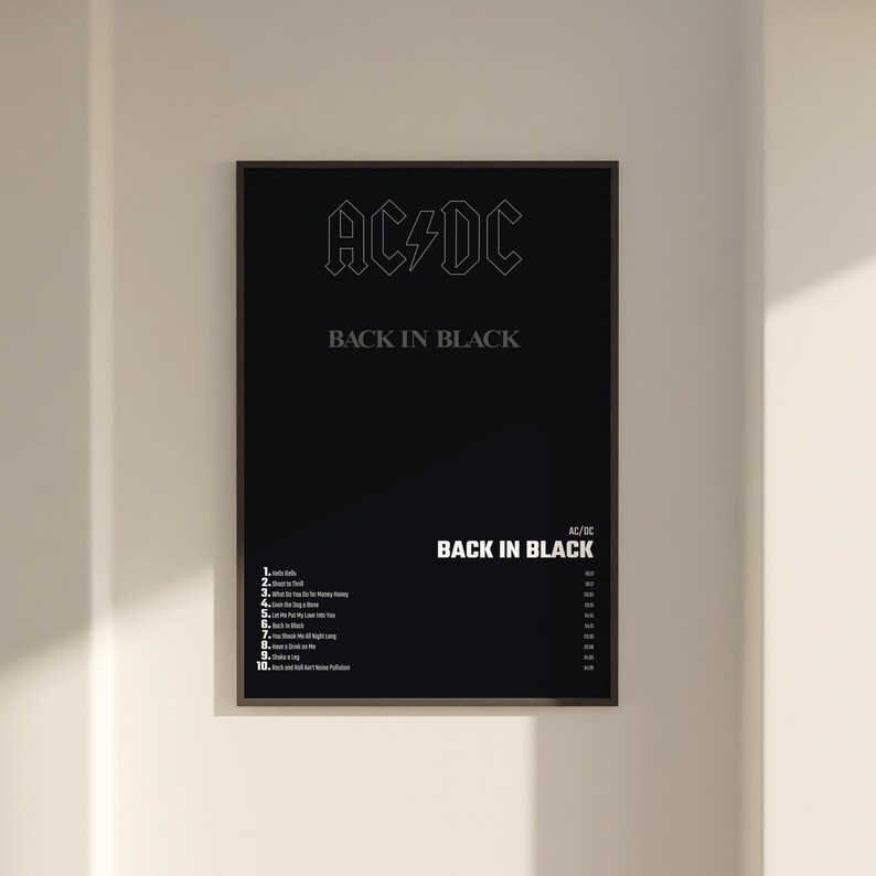 Acdc Back in Black Album Cover Poster, Wall Art, ACDC, Back in Black Etsy