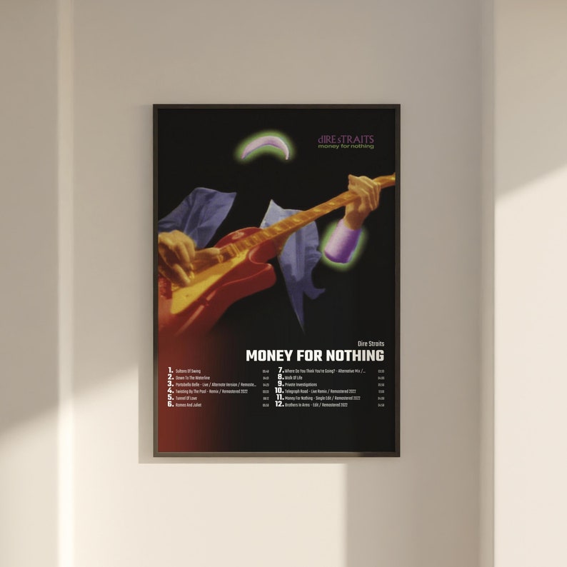 Dire Straits Money for Nothing Remastered 2022 Album Cover Poster, Wall