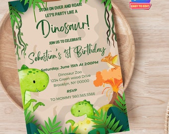 Dinosaur 1st Birthday Invitation Boy, Party Like A Dinosaur First Birthday, Dinosaur Boy Birthday, Printable 1st Birthday Invitation