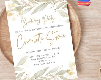 Flower Birthday Invitation Wildflower Birthday invite Floral Woman's Birthday Mother's day Invite CANVA EDITABLE Instant download